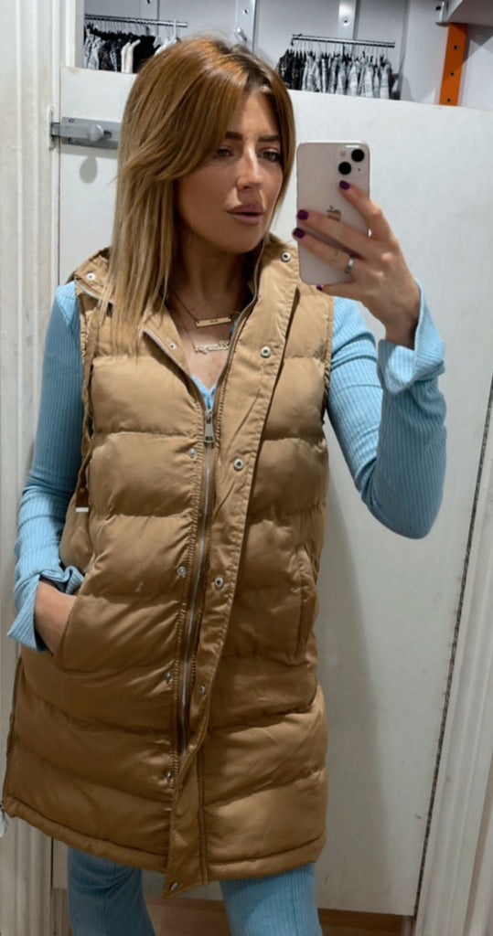 Hooded Gilet -Camel