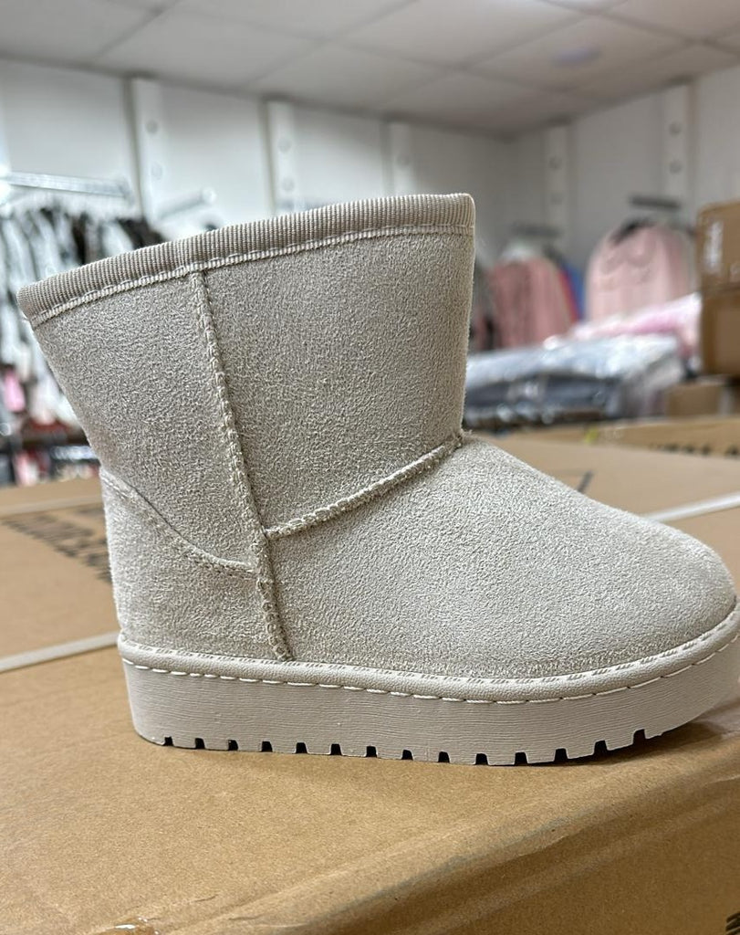 Kids: Faux Fur Mid Ankle Boots -Beige