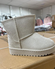 Kids: Faux Fur Mid Ankle Boots -Beige