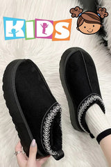 Kids: Fluffy Faux Fur Platform Slippers -Black