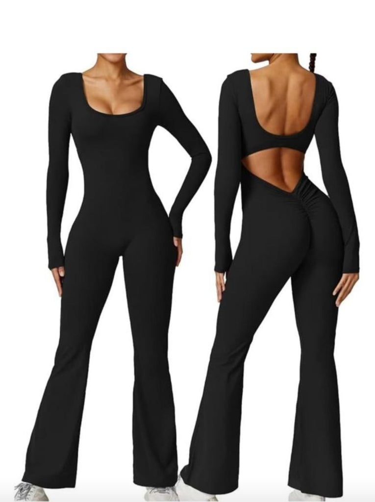 Long Sleeve Flare Jumpsuit -Black