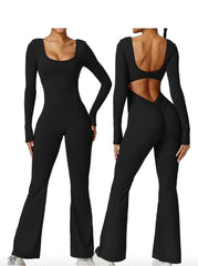 Long Sleeve Flare Jumpsuit -Black