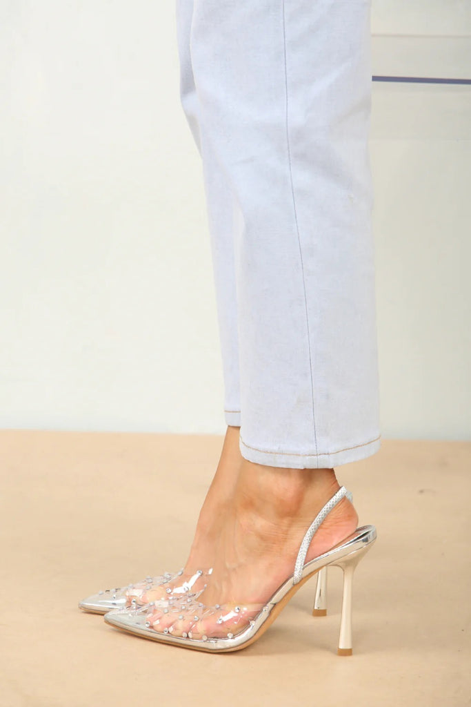 Diamante Detailed Perspex Slingback Heel -Silver