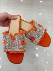 Glam Fringe Crystal Slide -Orange Bling