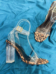 Leopard Print & Clear Strap Block Heel