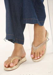 Diamante Slip On Toe Post Sliders -Gold