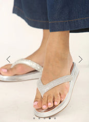 Diamante Slip On Toe Post Sliders -Silver