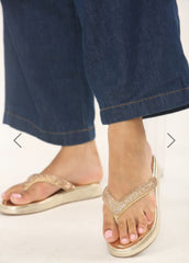 Diamante Slip On Toe Post Sliders -Gold
