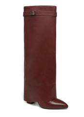 Luxury Over-the-Knee Faux Leather Boots -Wine