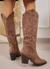 Western Embroidered Suede Cowboy Boots