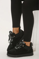 Faux Suede Trainers Lace-Up -Black
