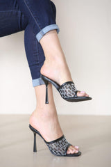 Elegant Lace Mesh Stiletto Heels -Black