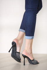 Elegant Lace Mesh Stiletto Heels -Black