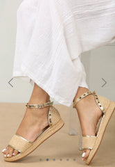 Studded Closed Back Ankle Strap Sandals -Gold