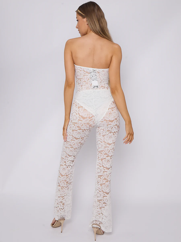 Lace Detail Bandeau Corset Jumpsuit -White