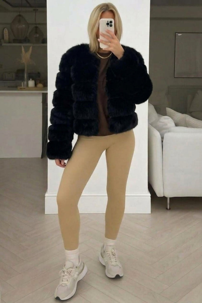 Luxe Faux-Fur Cropped Jacket –Black