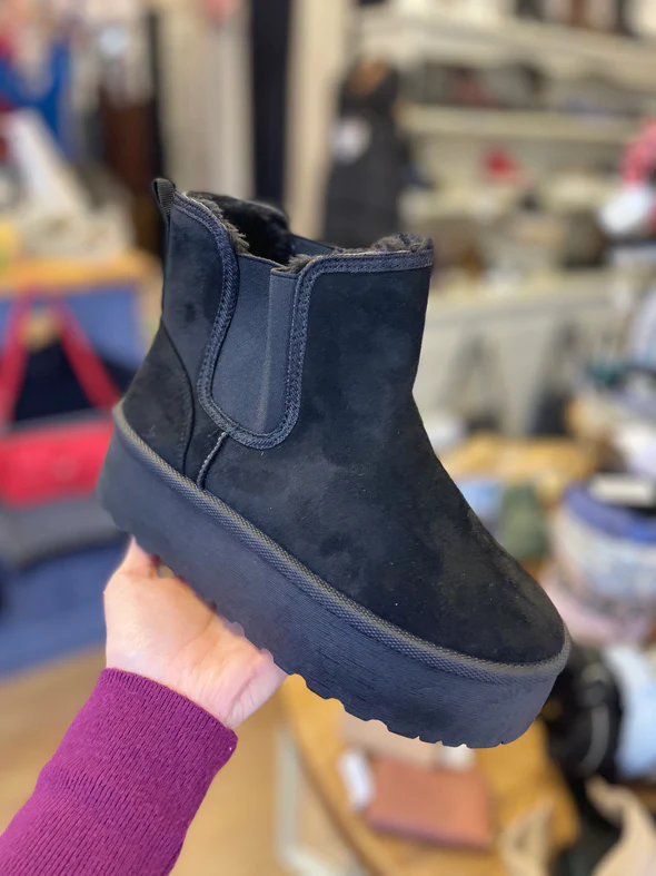 Platform Fur Lined Boot -Black