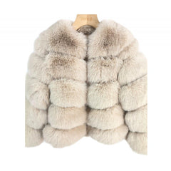 Kids: Fur Jacket Front Zip Fastening -Beige