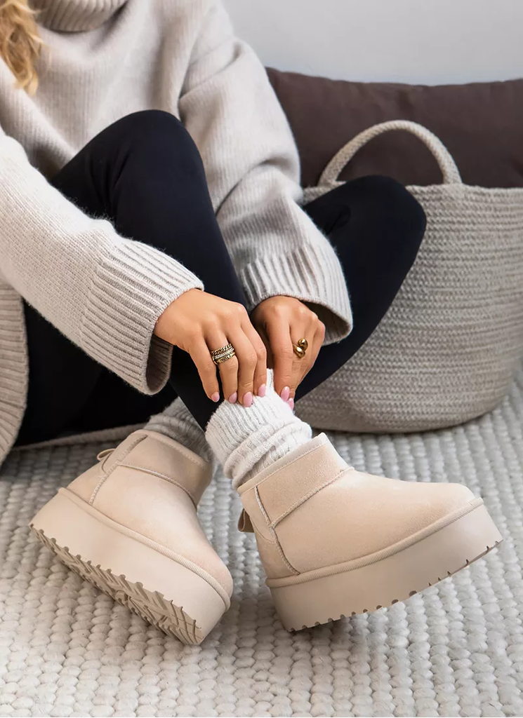 Ultra Mini Platform Ankle Boots -Beige