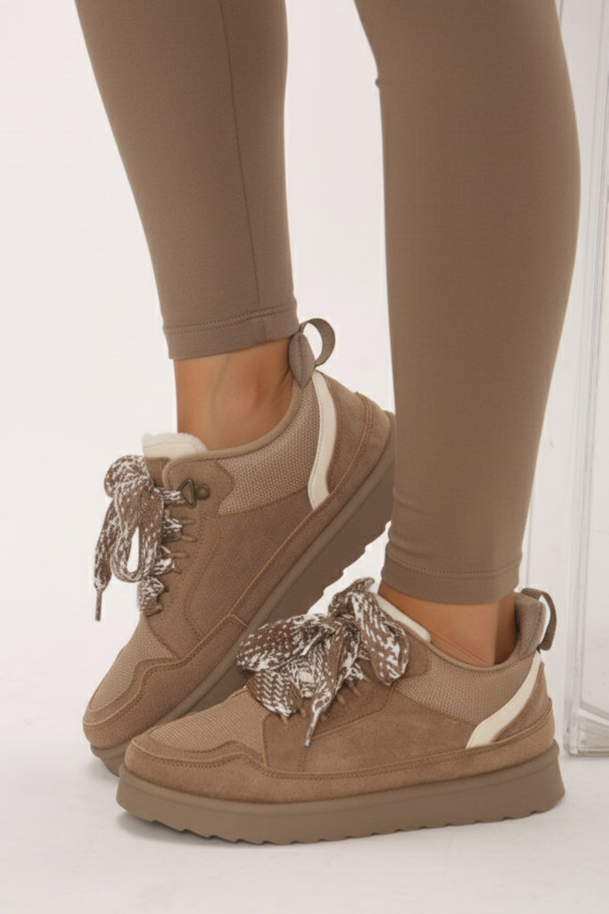 Faux Suede Trainers Lace-Up -Mocha