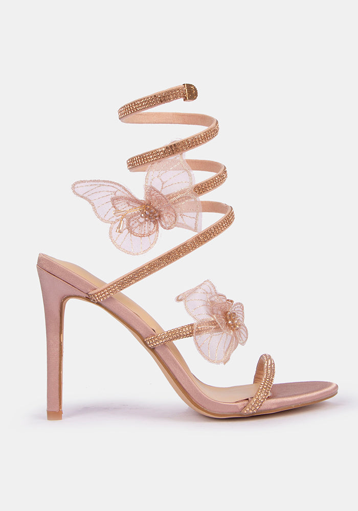 Satin Strappy Heels -Champagne