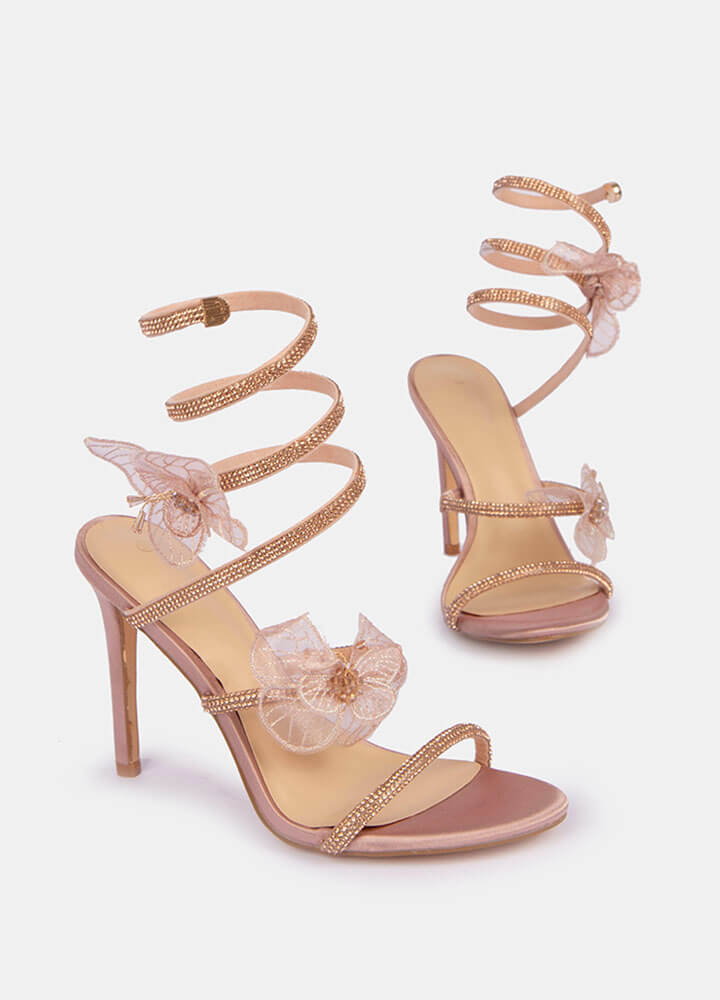 Satin Strappy Heels -Champagne