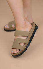 Faux Suede Gladiator Strap Sandal -Khaki