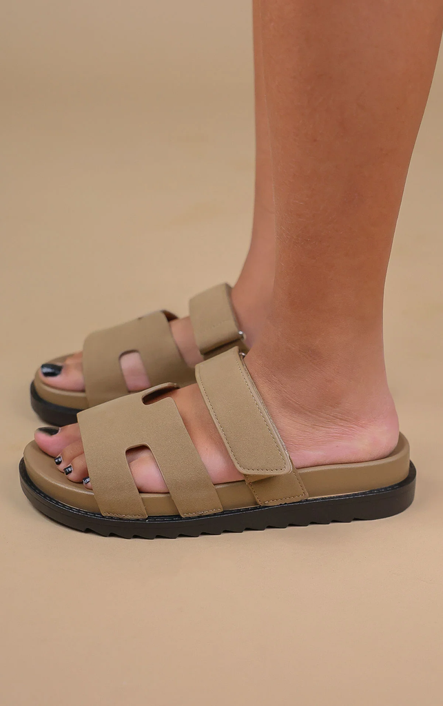 Faux Suede Gladiator Strap Sandal -Khaki