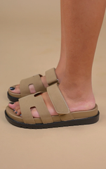 Faux Suede Gladiator Strap Sandal -Khaki
