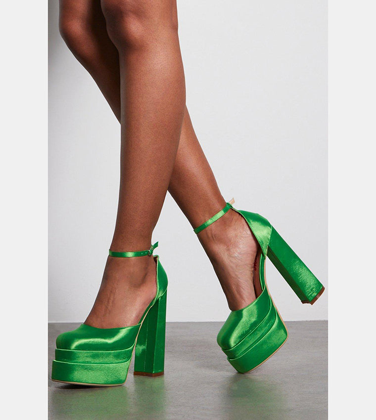 PLATFORM BLOCK HEEL COURT PUMP -JADE GREEN