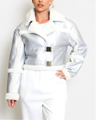Aviator Jacket with Front Buckle Detail -Silver