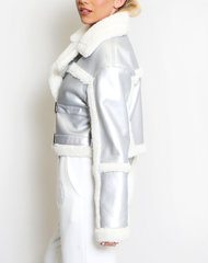 Aviator Jacket with Front Buckle Detail -Silver