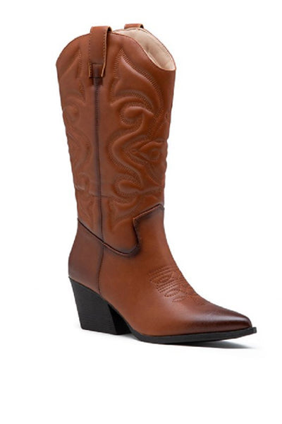 Cowboy Pointed Toe Boots -Tan