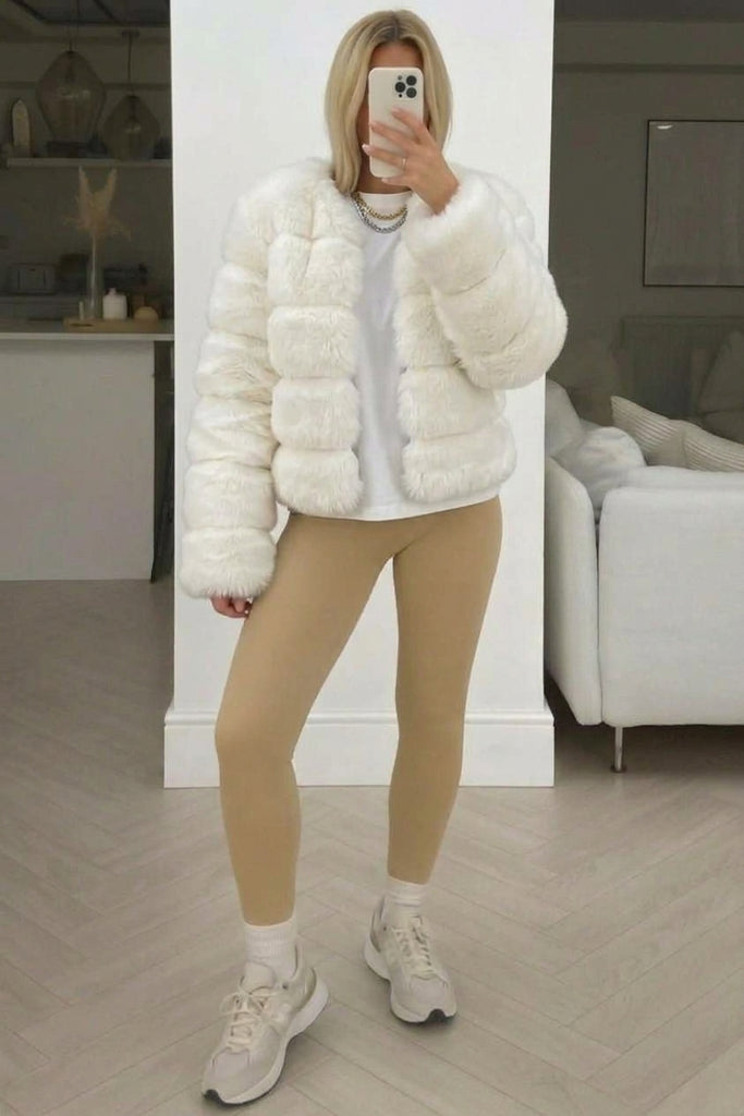 Luxe Faux-Fur Cropped Jacket –White