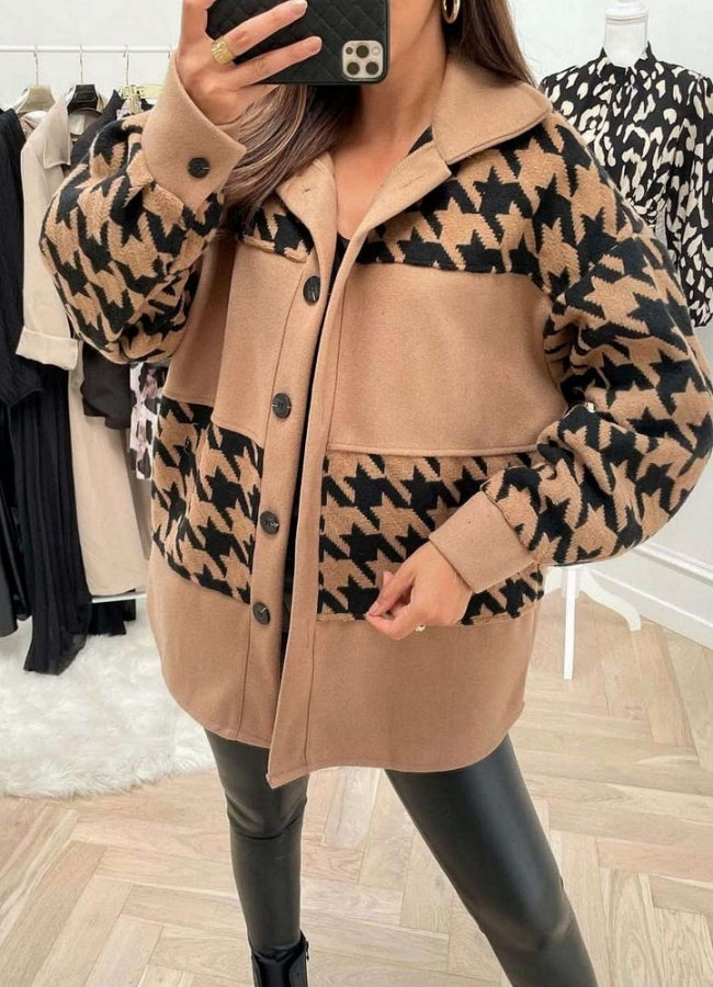 Two-tone Jacket Coat with buttons -Camel
