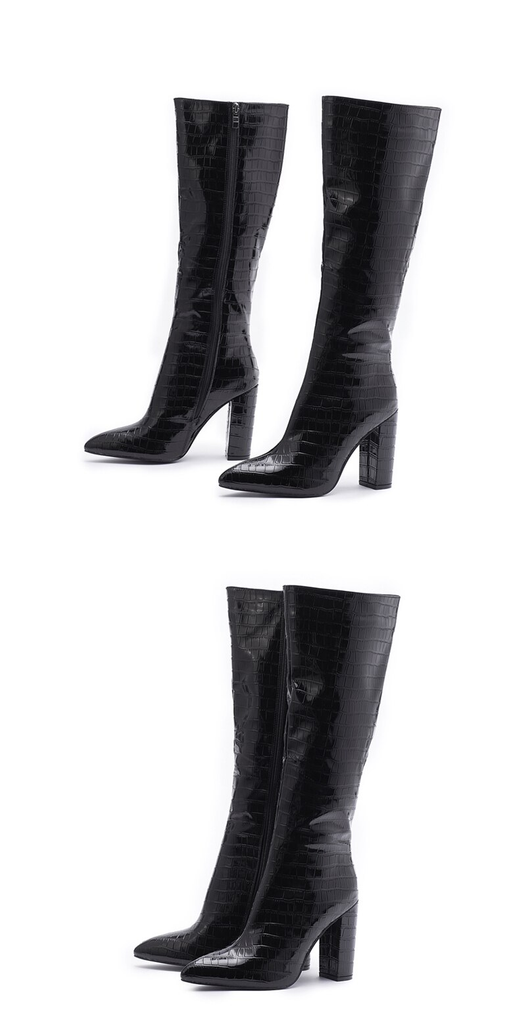 Croc Knee High Boots -Black