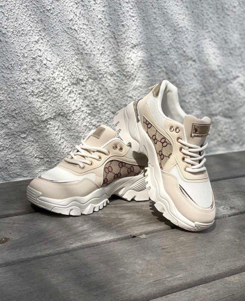 PRINTED CHUNKY MESH TRAINER -BEIGE