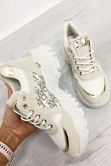 PRINTED CHUNKY MESH TRAINER -BEIGE