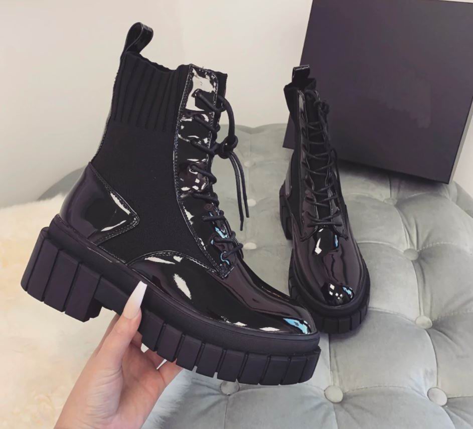 Lace-up Shiny Ankle Boots