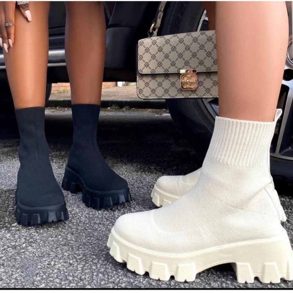 Knitted Ankle Boots -Cream