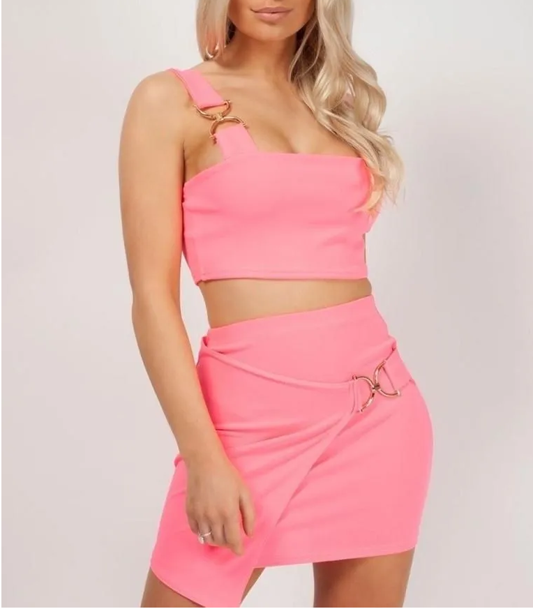 Crop top and skirt set neon online
