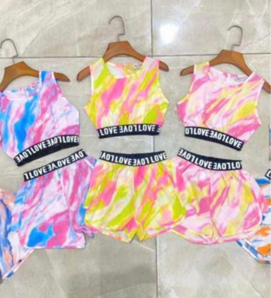 Kids: Love Graphic Tie-Dye Tank Top & Shorts Set