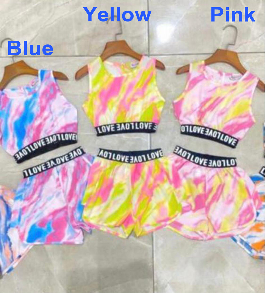 Kids: Love Graphic Tie-Dye Tank Top & Shorts Set