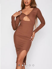 LONG SLEEVE MIDI DRESS -Camel