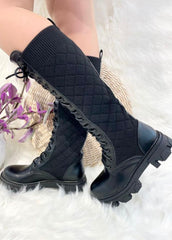 MID CALF BOOTS LACE UP -Black
