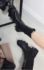 Faux Leather Zip Ankle Boot -Black