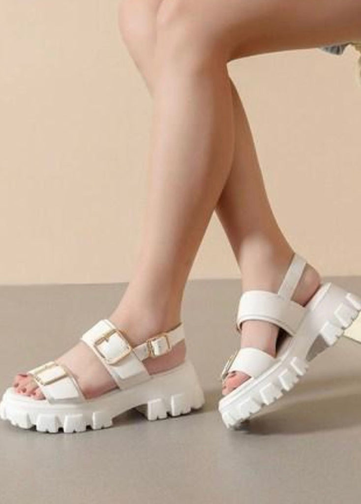 Two Strap Open Toe Sandal -White