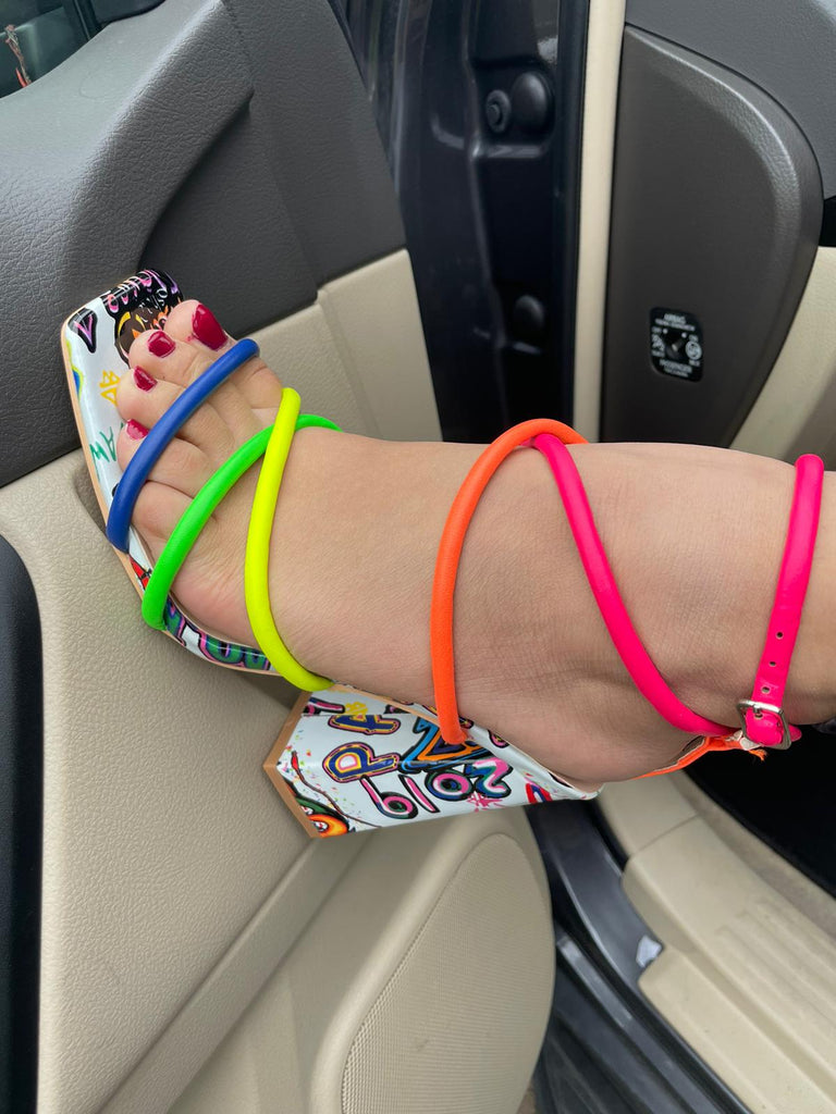 Rock Snap Colorful Block Heel -Multicolor