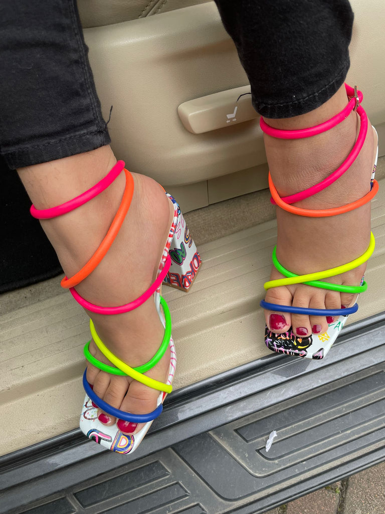Rock Snap Colorful Block Heel -Multicolor