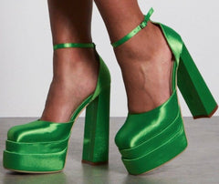 PLATFORM BLOCK HEEL COURT PUMP -JADE GREEN